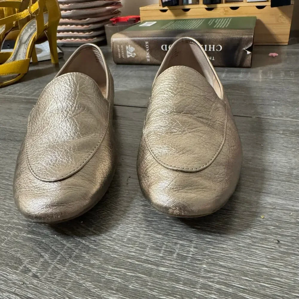 Birdies Metallic Gold Leather Loafers Women’s 5.5 Quilted Smoking Flats